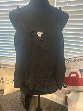 aerie Black Ruffle-Hem Spaghetti Strap top